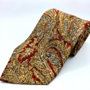 VTG Burberrys of London Necktie Mens Paisley‎ Silk Hand Sewn in USA Red Multi